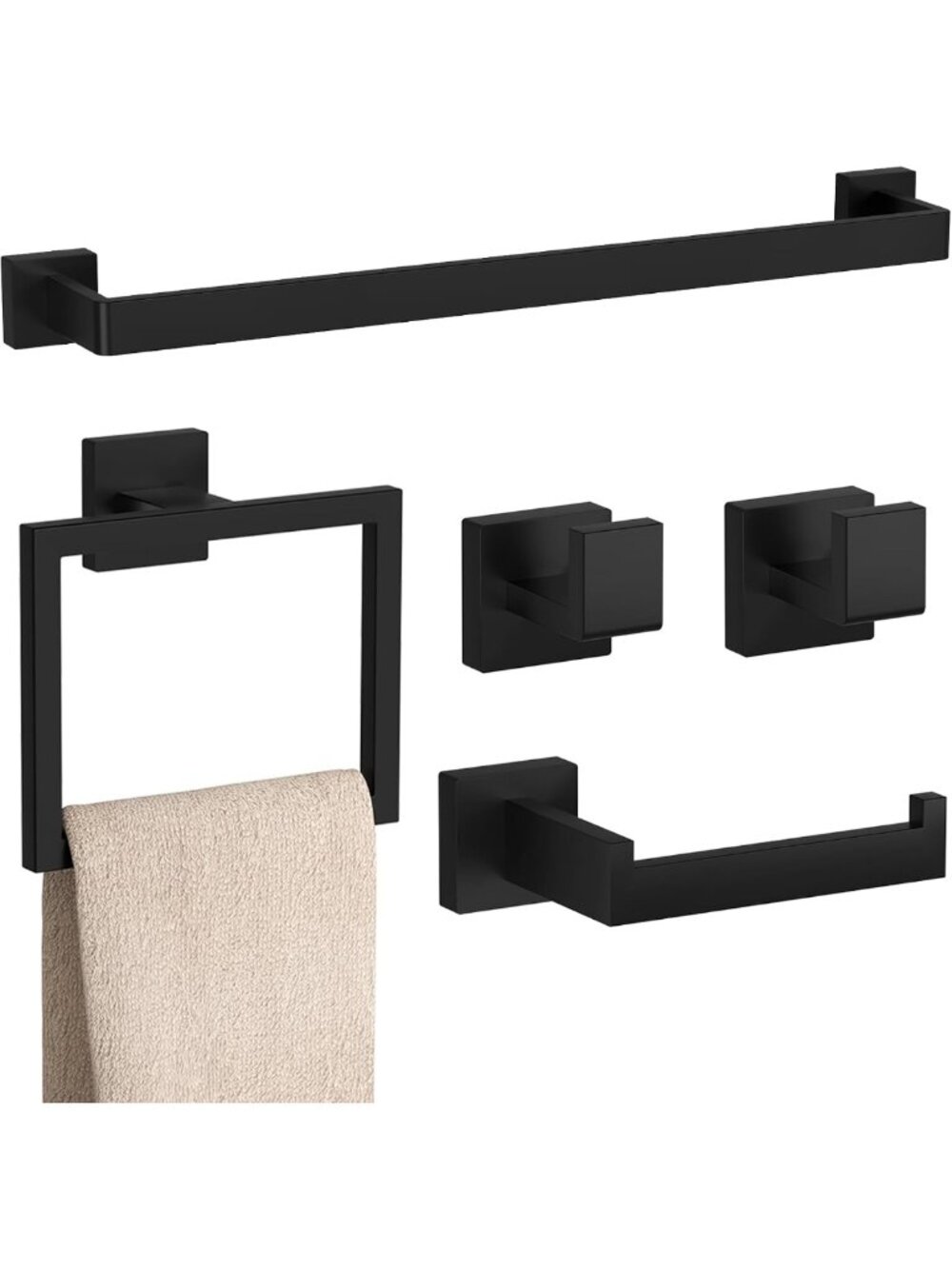 Matte Black 5-Piece Bathroom Accessories Set with 23.6" Towel Bar & More